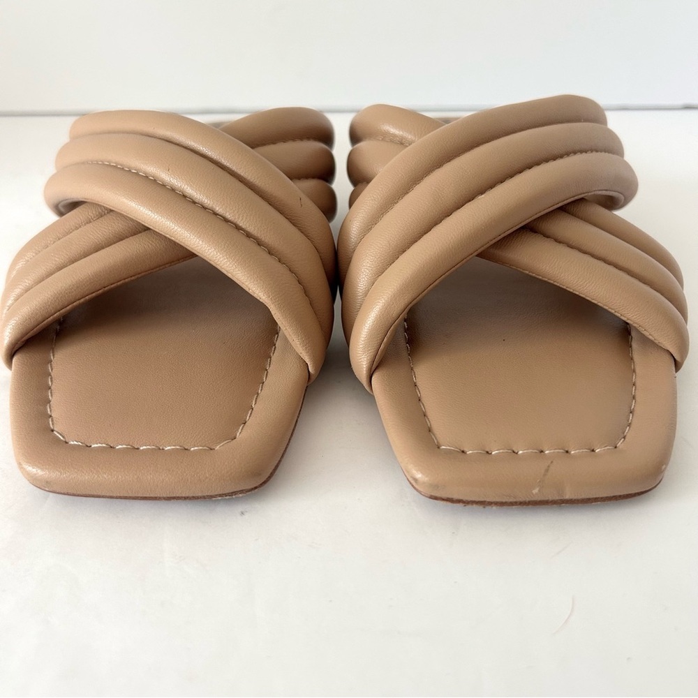 Leather Puffy Slide Strappy Sandal Shoe Spring Break Vacation Resort Tan Size 8 - Picture 7 of 9